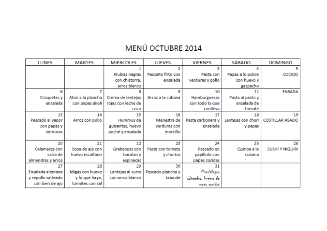 Menú octubre 2014