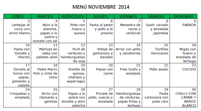 MENÚ NOVIEMBRE