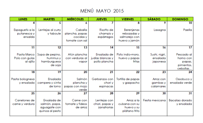 Menú mayo 2015