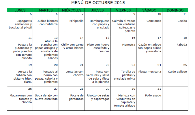 Menú octubre 2015